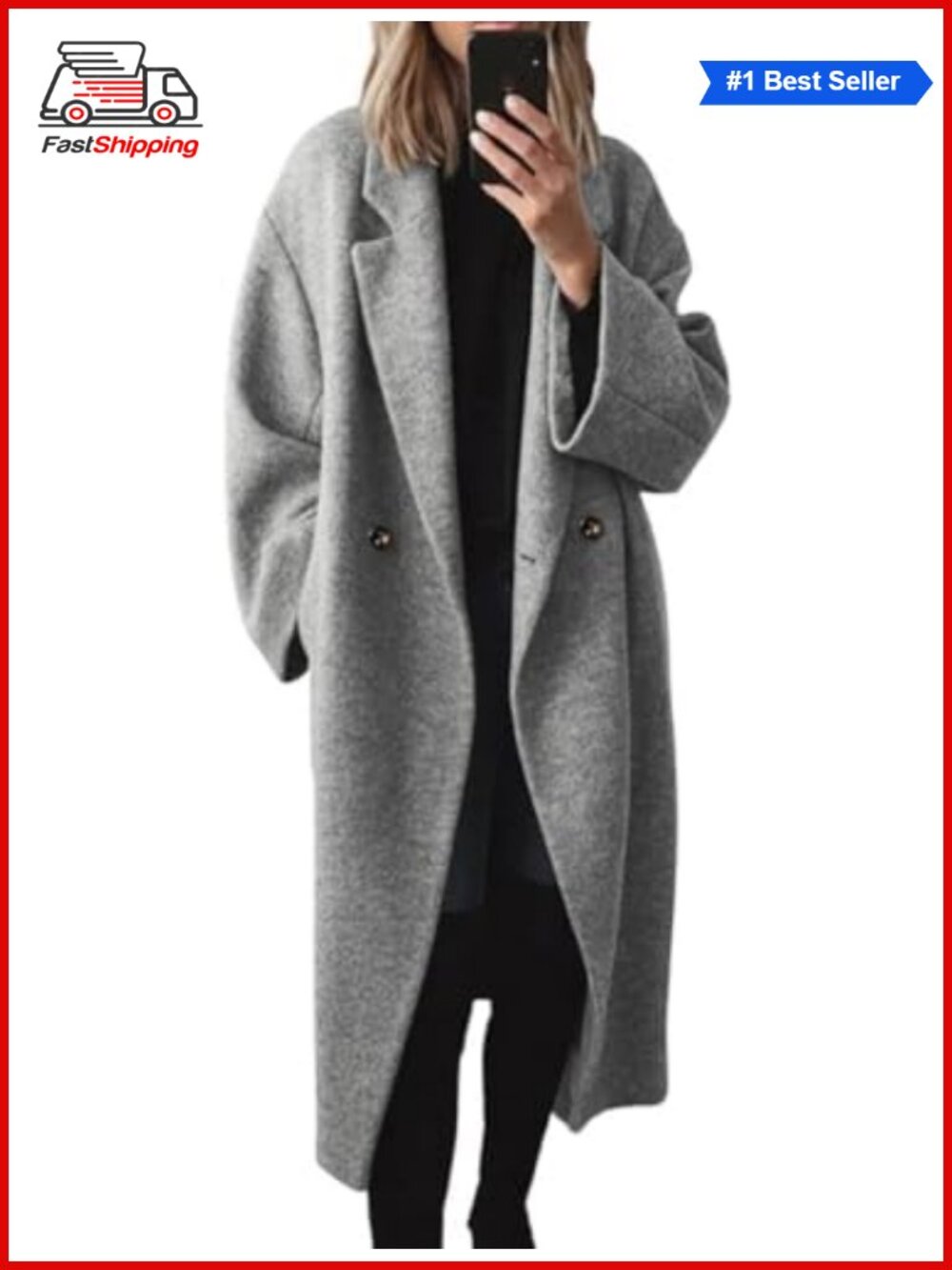 ✨ chouyatou Women's Double Breasted Wool Coat Notch Lapel Long Trench Coat